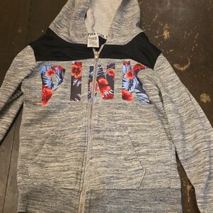 PINK Victoria's Secret Gray and Black Hoodie with Floral Design